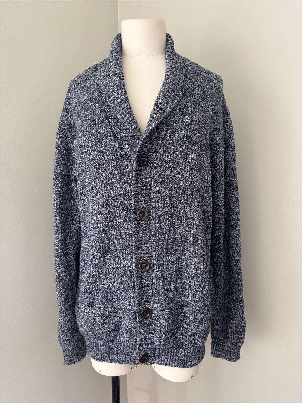GAP Men's Shawl Collar Cardigan Heather Navy L